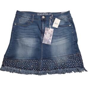 New Hydraulic Denim Jean SKIRT Size 15 Studs Flare Distressed Blue